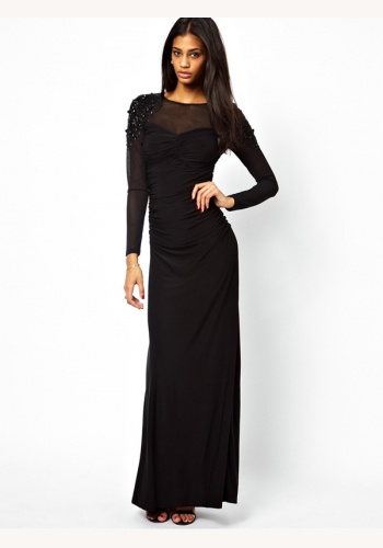 Čierne dlhé šaty s dlhým rukávom 385LP