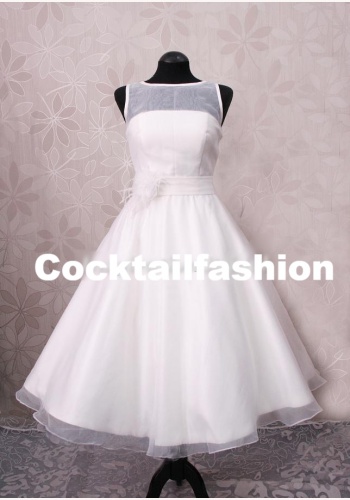 Biele midi svadobné šaty bez rukávov 186