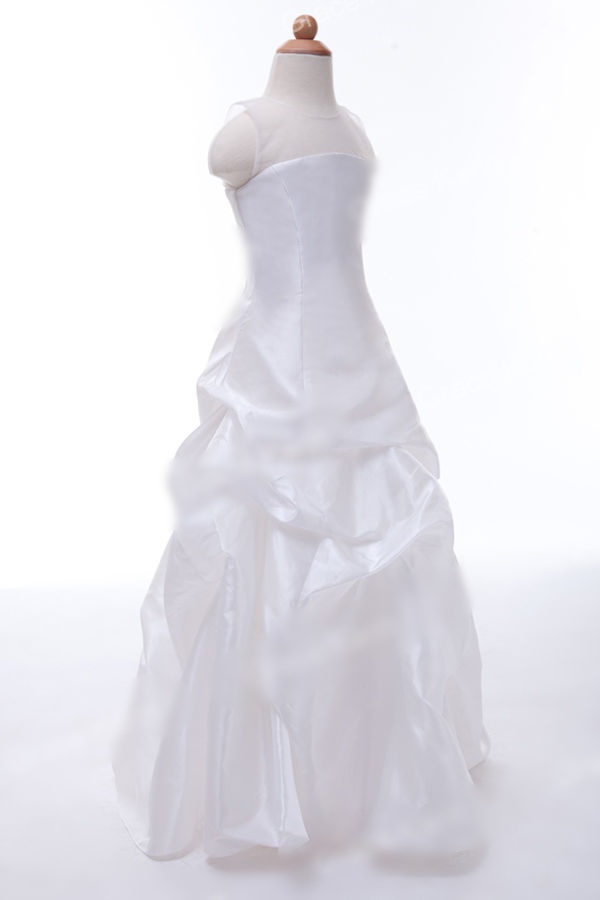 Biele dlhé šaty na 1. sväté prijímanie s volánovou sukňou bez rukávov 049