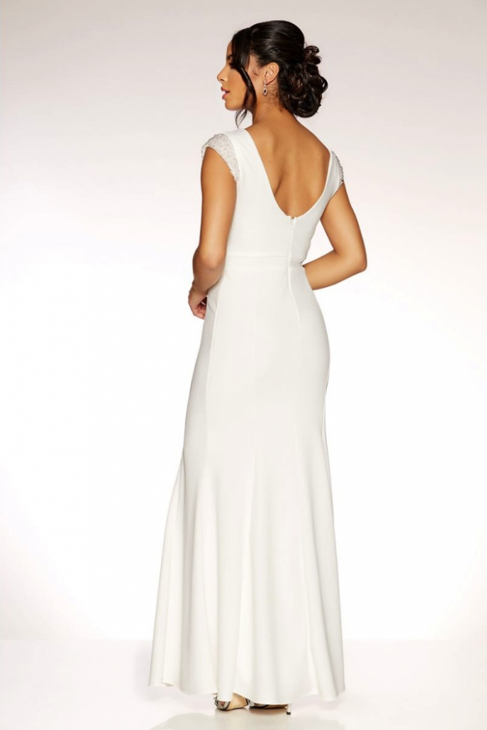Biele dlhé svadobné šaty s krátkym rukávom morská panna 207Q