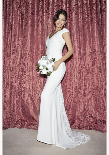 Biele dlhé svadobné čipkované šaty bez rukávov morská panna 211Q