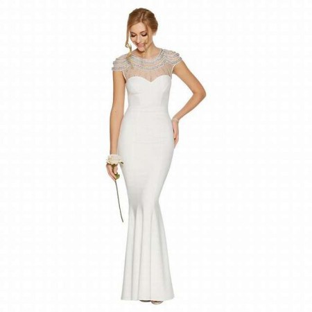 Biele dlhé šaty s kamienkami morská panna 431Q