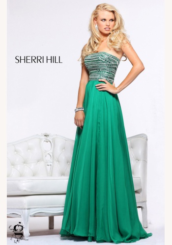 Emeraldové dlhé korzetové šaty s kamienkami 437SH