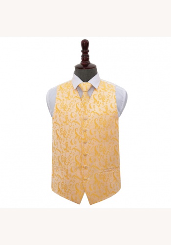 Zlatá kvetinová svadobná vesta s kravatou 050
