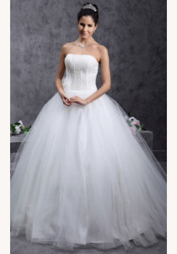 Biele dlhé korzetové svadobné šaty 044