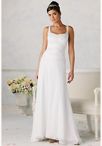 Smotanové dlhé svadobné šaty dvojdielne s výstrihom na hrubé ramienka 045NM