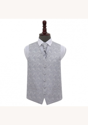 Strieborno-šedá paisley svadobná vesta s francúzskou kravatou 063