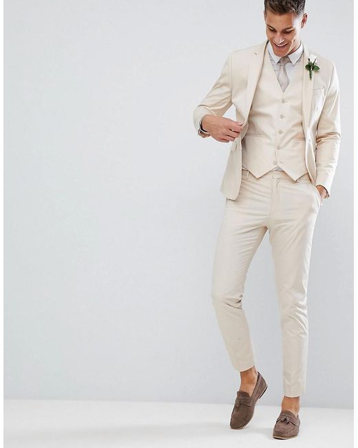  Smotanový pánsky svadobný bavlnený oblek slim fit 033A