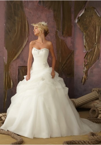 Biele dlhé svadobné korzetové šaty 092E