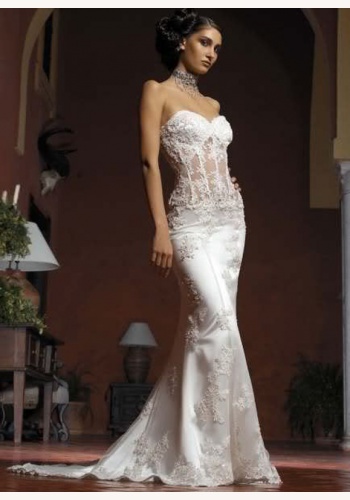 Biele dlhé svadobné korzetové šaty morská panna 110