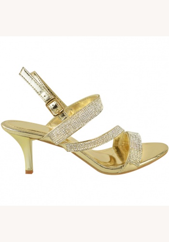 Zlaté diamantové sandále na strednom opätku 069b