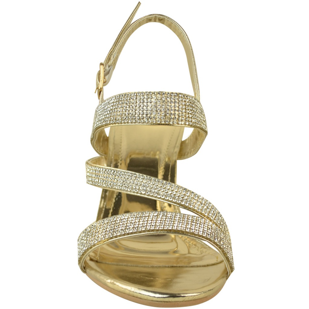 Zlaté diamantové sandále na strednom opätku 069b