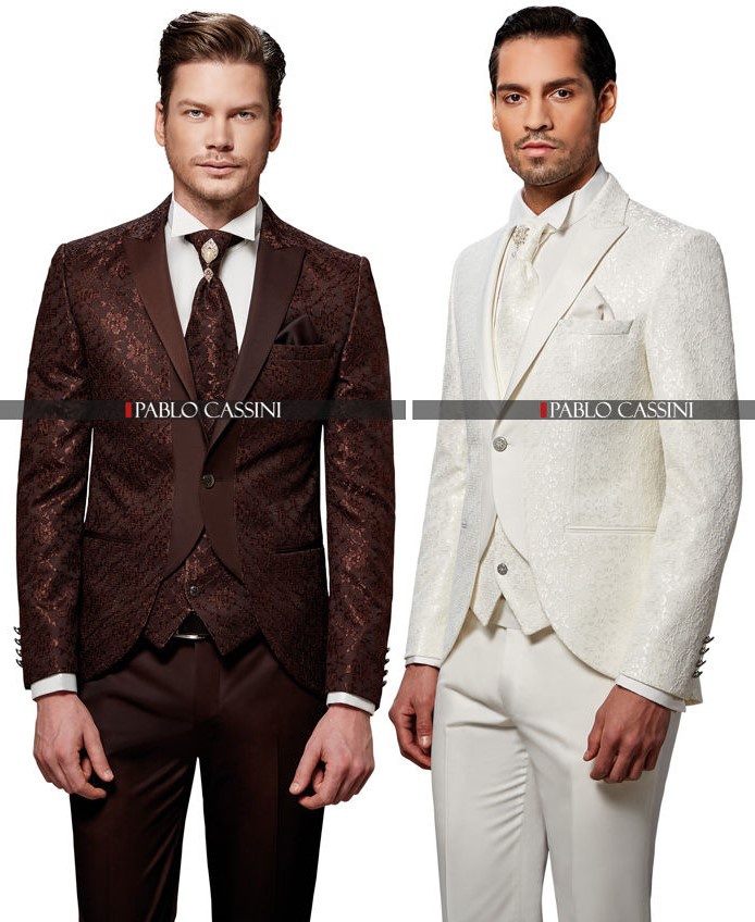 Hnedý pánsky svadobný 8-dielny oblek tuxedo slim fit 038Pa