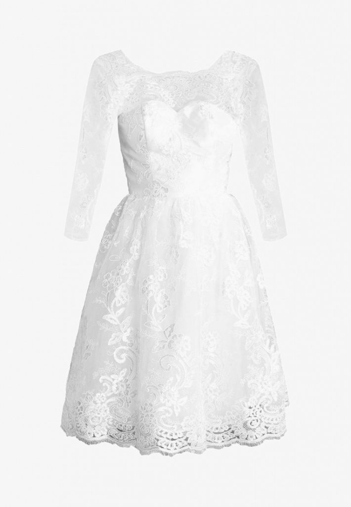 Biele midi čipkované šaty s otvoreným chrbátom s 3/4 rukávom 200C