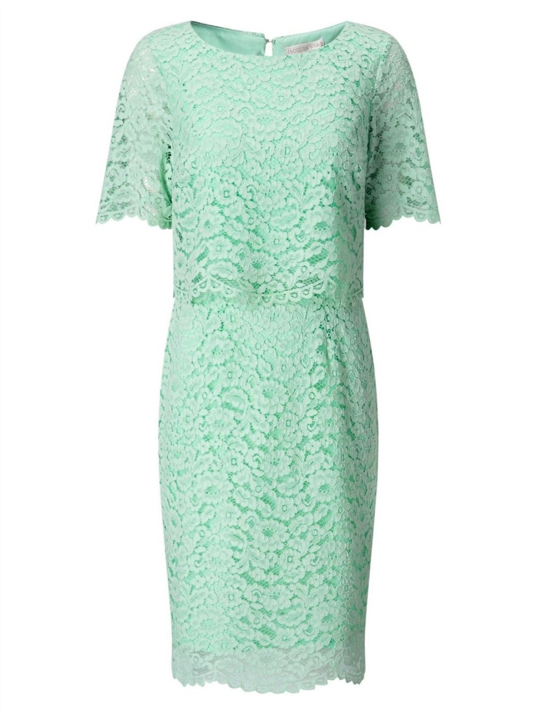 Mentolovo-zelené midi čipkované šaty s krátkym rukávom 203JVa