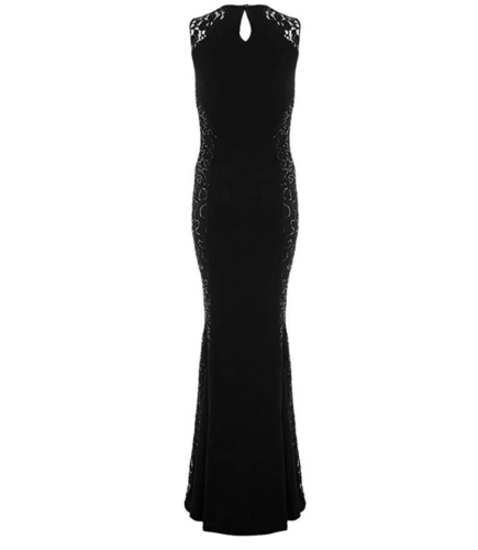Čierne dlhé úzke flitrované šaty bez rukávov morská panna 445Q