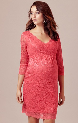 Tiffany Rose koralové mini tehotenské šaty s 3/4 rukávom 294TRa