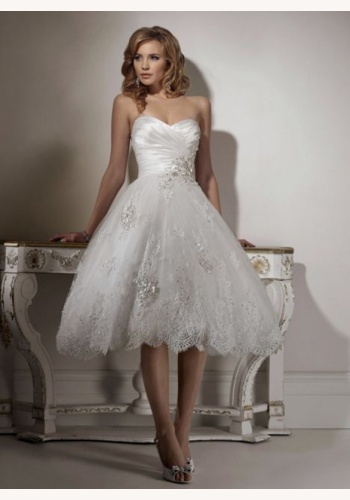 Biele midi svadobné korzetové šaty s čipkou 139