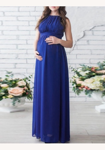 Modré dlhé tehotenské šaty bez rukávov 430E
