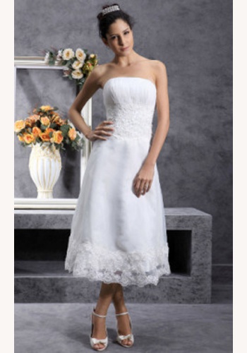 Biele midi svadobné korzetové šaty s čipkou 151