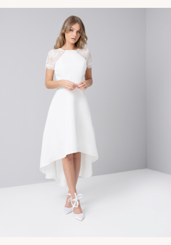 Biele/smotanové asymetrické šaty s čipkou s krátkym rukávom 451C