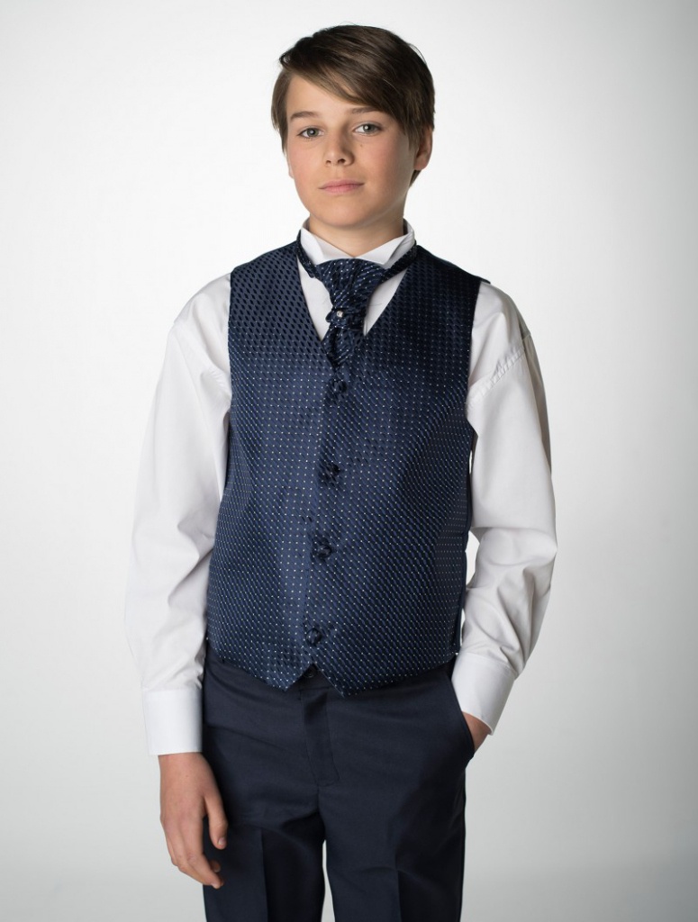 Modro-strieborný chlapčenský 5-dielny vestový oblek 021