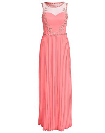 Ružové dlhé šaty s plisovanou sukňou bez rukávov 364C
