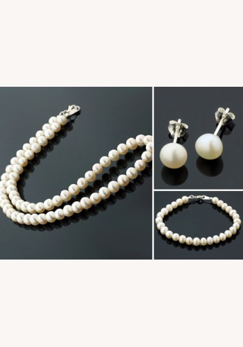 Biely perlový set náhrdelníka s náušnicami a náramkom 022