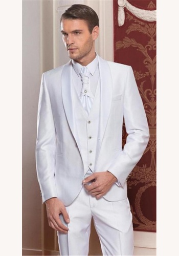 Biely/smotanový pánsky svadobný 4-dielny oblek slim fit 054DG