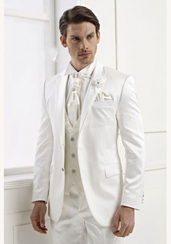 Biely/smotanový pánsky svadobný 3-dielny oblek 056AX