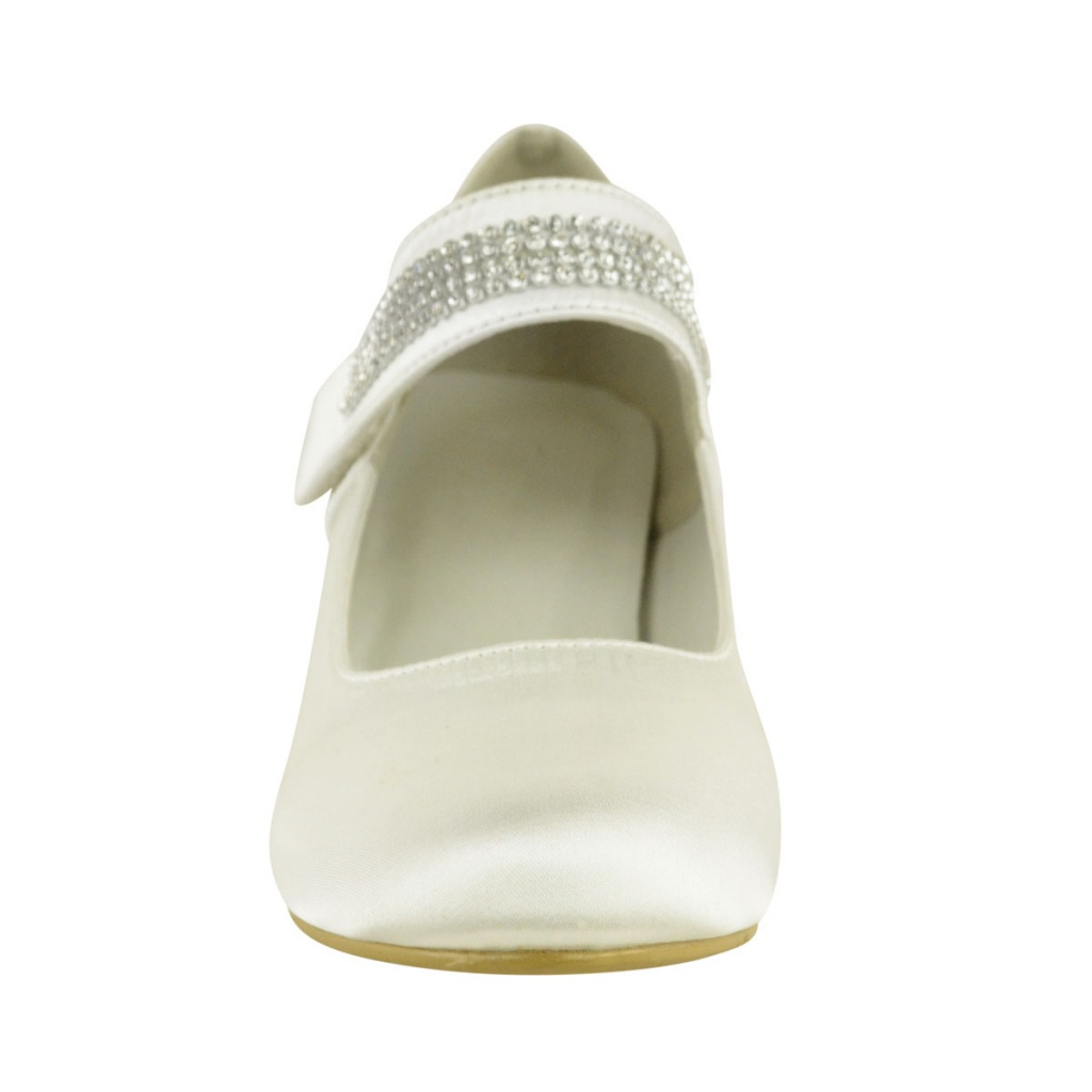 Bielo-smotanové saténové topánky na nízkom opätku 023E