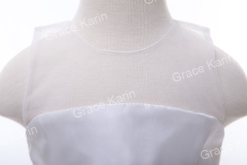 Biele dlhé šaty na 1. sväté prijímanie s volánovou sukňou bez rukávov 049