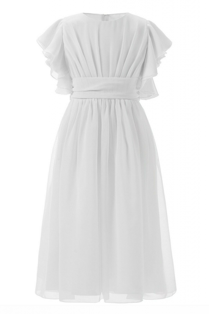 Biele dlhé šaty s volánovým rukávom 051A