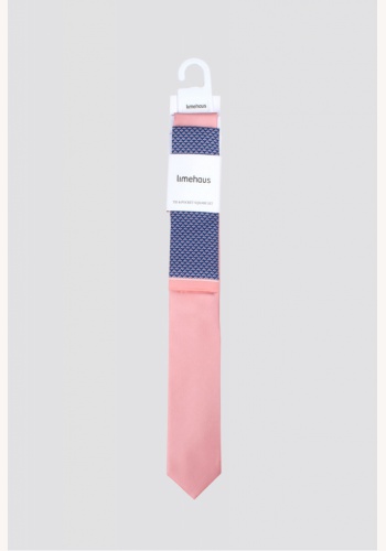 Svetloružová kravata s vreckovkou 004SDL