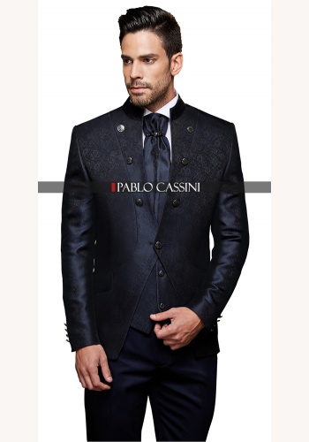 Modrý pánsky svadobný 8-dielny oblek tuxedo slim fit 062Pa