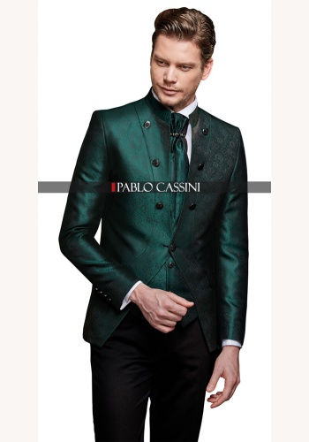 Zelený pánsky svadobný 8-dielny oblek tuxedo slim fit 062Pb