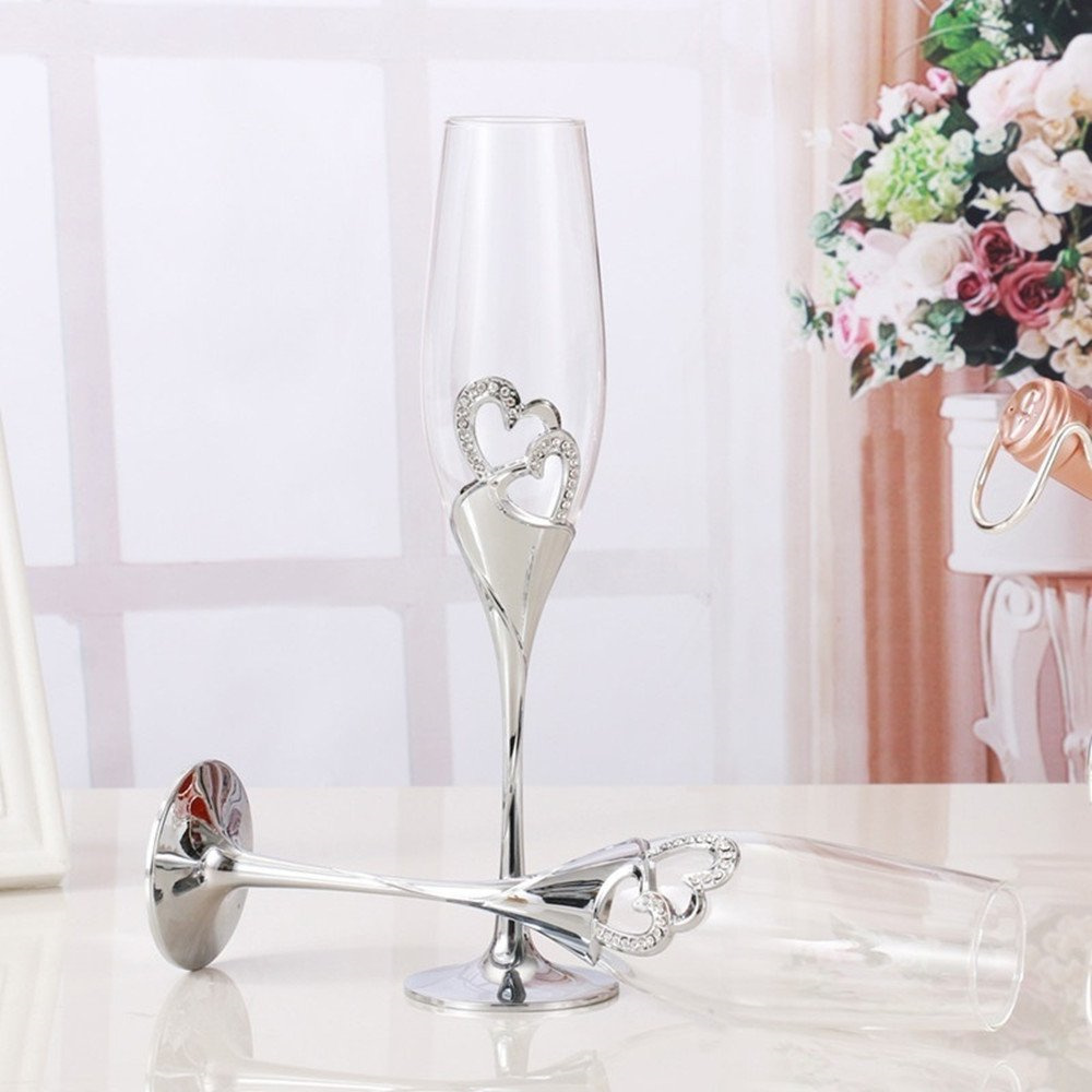 Svadobné poháre s diamantovými srdciami 012A - strieborné