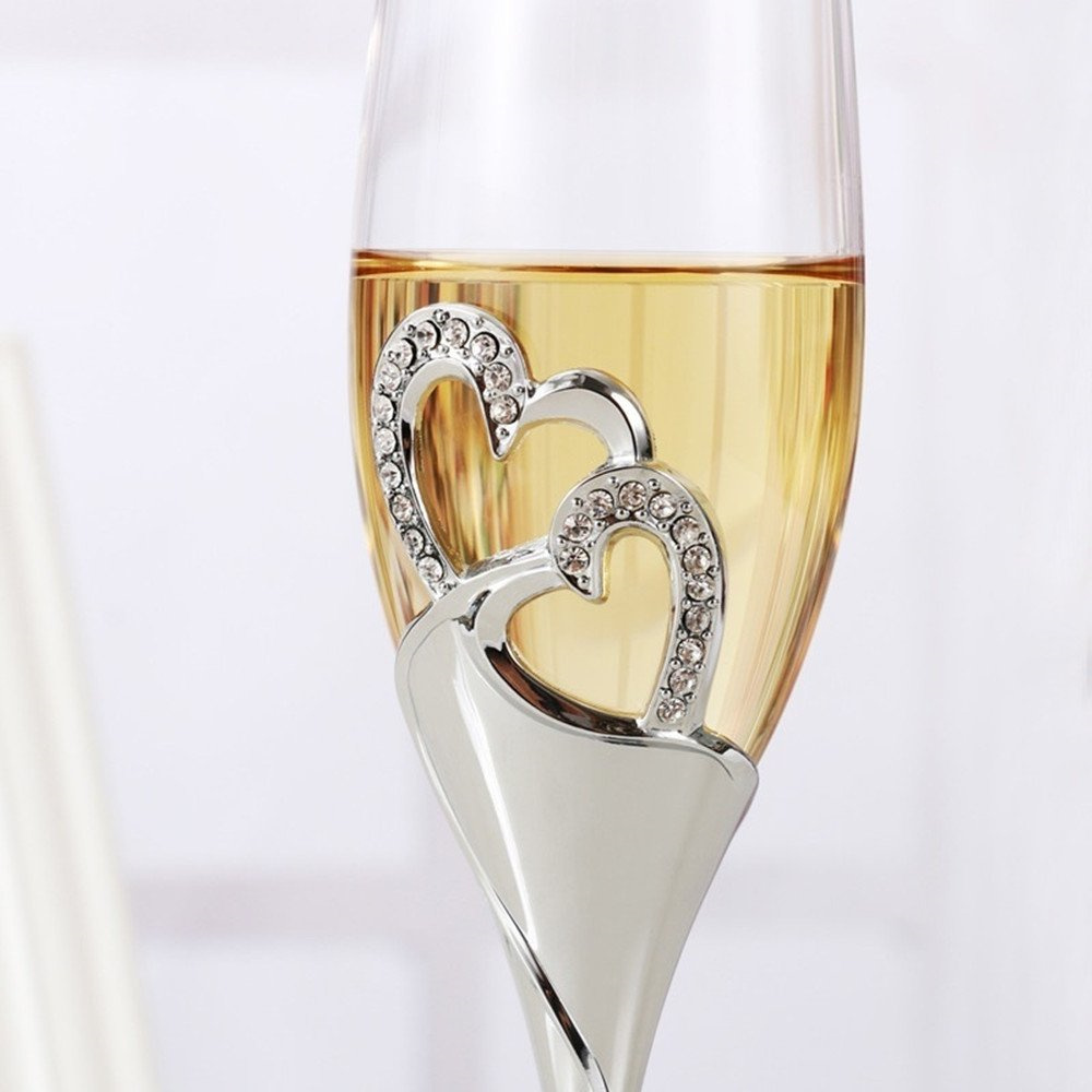 Svadobné poháre s diamantovými srdciami 012A - strieborné