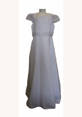 Biele dlhé šaty na 1. sväté prijímanie s krátkym rukávom 065AJ