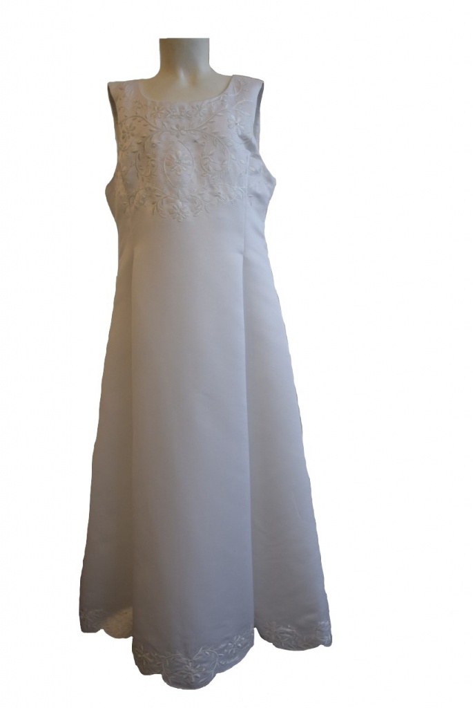 Biele dlhé saténové šaty na 1. sväté prijímanie s výšívkou bez rukávov s bolerkom s krátkym rukávom 066PF