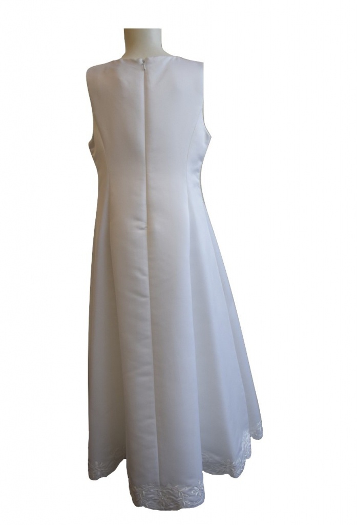 Biele dlhé saténové šaty na 1. sväté prijímanie s výšívkou bez rukávov s bolerkom s krátkym rukávom 066PF