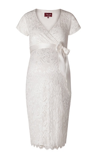 Tiffany Rose smotanové midi svadobné tehotenské čipkované šaty s krátkym rukávom 309TR