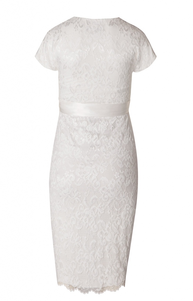Tiffany Rose smotanové midi svadobné tehotenské čipkované šaty s krátkym rukávom 309TR