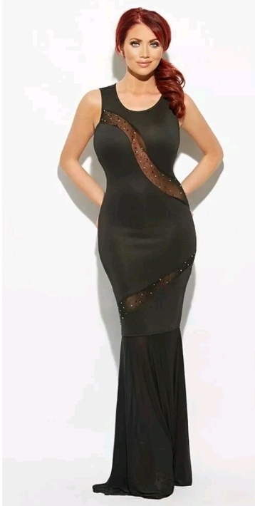 Čierne dlhé úzke šaty so sieťovinou s perličkami bez rukávov 449AR