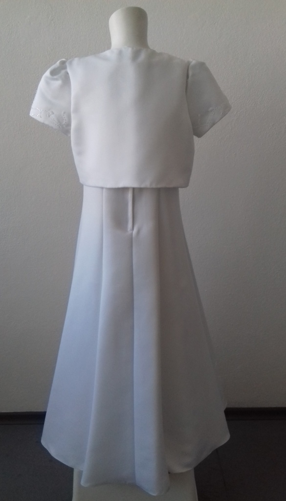 Biele dlhé šaty na 1. sväté prijímanie bez rukávov s bolerkom s krátkym rukávom 068FA