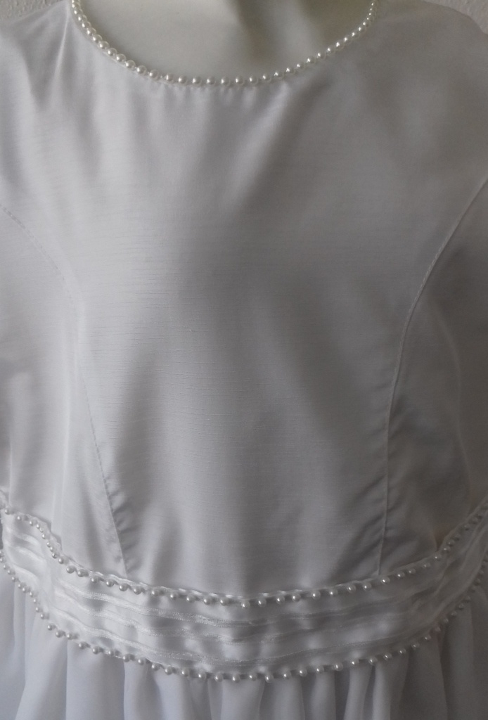 Biele dlhé šaty na 1. sväté prijímanie s perličkami s krátkym rukávom 072W