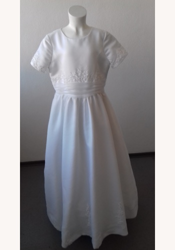 Biele dlhé šaty na 1. sväté prijímanie s výšivkou s krátkym rukávom 075E