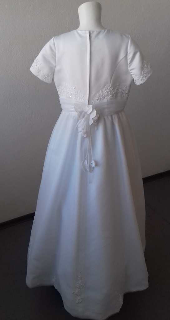 Biele dlhé šaty na 1. sväté prijímanie s výšivkou s krátkym rukávom 075E