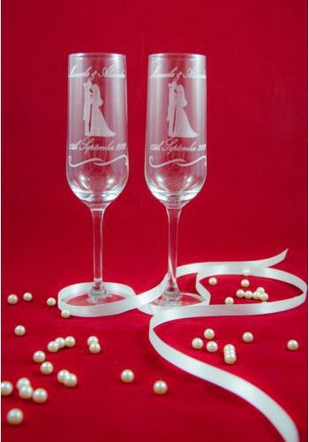 Personalizované gravírované poháre na šampanské v darčekovej krabici 014E