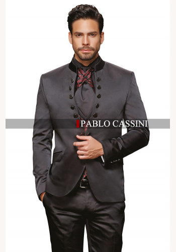 Čierno-bordový pánsky svadobný 8-dielny oblek tuxedo slim fit 065PC